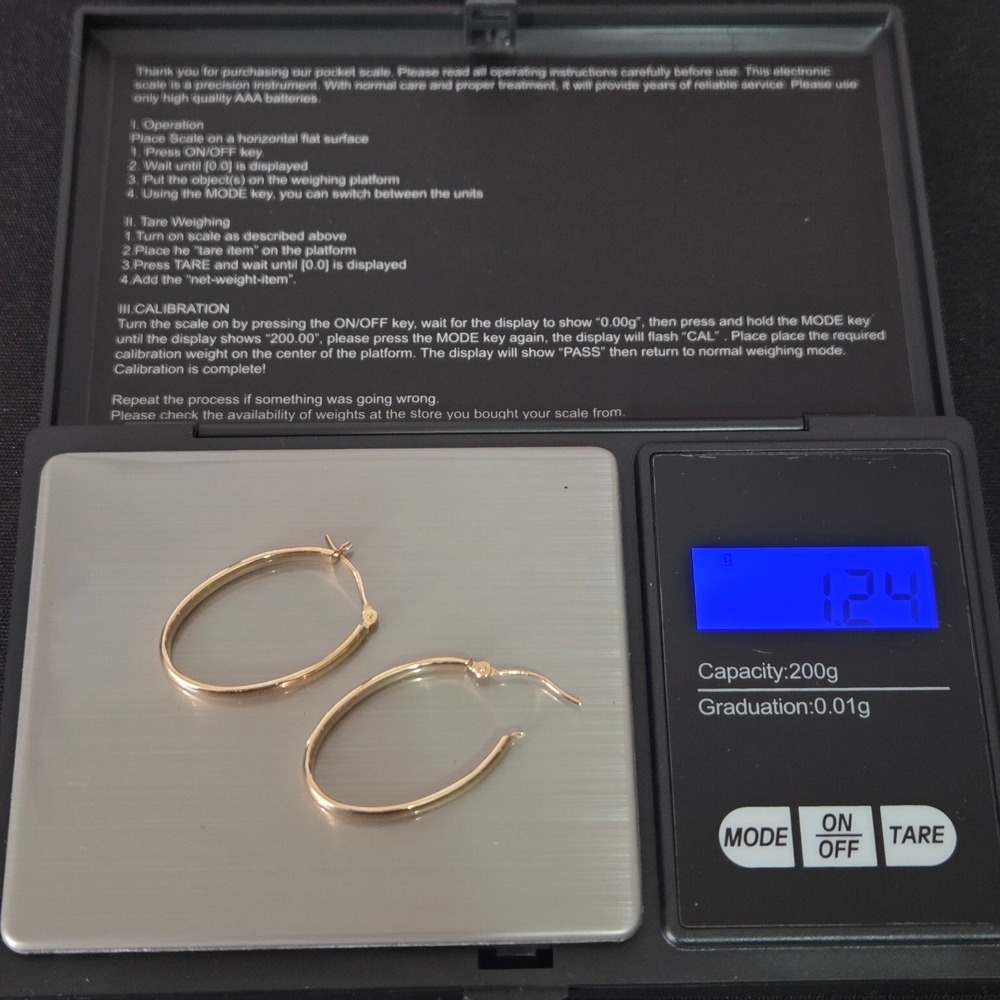 14k Gold Oval Hoop Earrings Brilliance Fine Jewelry Gift Boxed - 1.24 Grams New